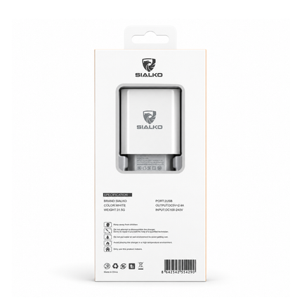 SIALKO 2.4A Dual USB Wall Charger with Lightning Cable – White