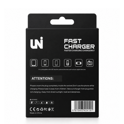Micro USB Fast Charger Compatible for Android Smartphones with Travel Charger and Cable – Black