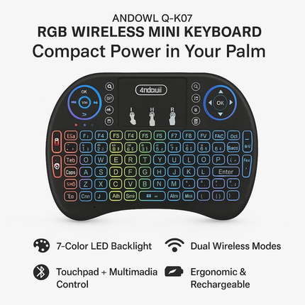 Andowl Q-K07 Intelligent Multifunctional 7-Color RGB Wireless Mini Keyboard with Touchpad