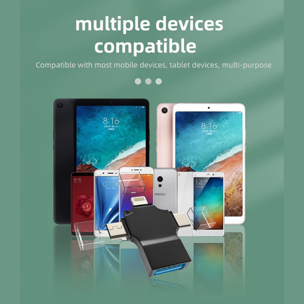 3-in-1 USB OTG Adapter USB-A 3.0 Female to USB-C Micro USB and Lightning Male Connectors Black