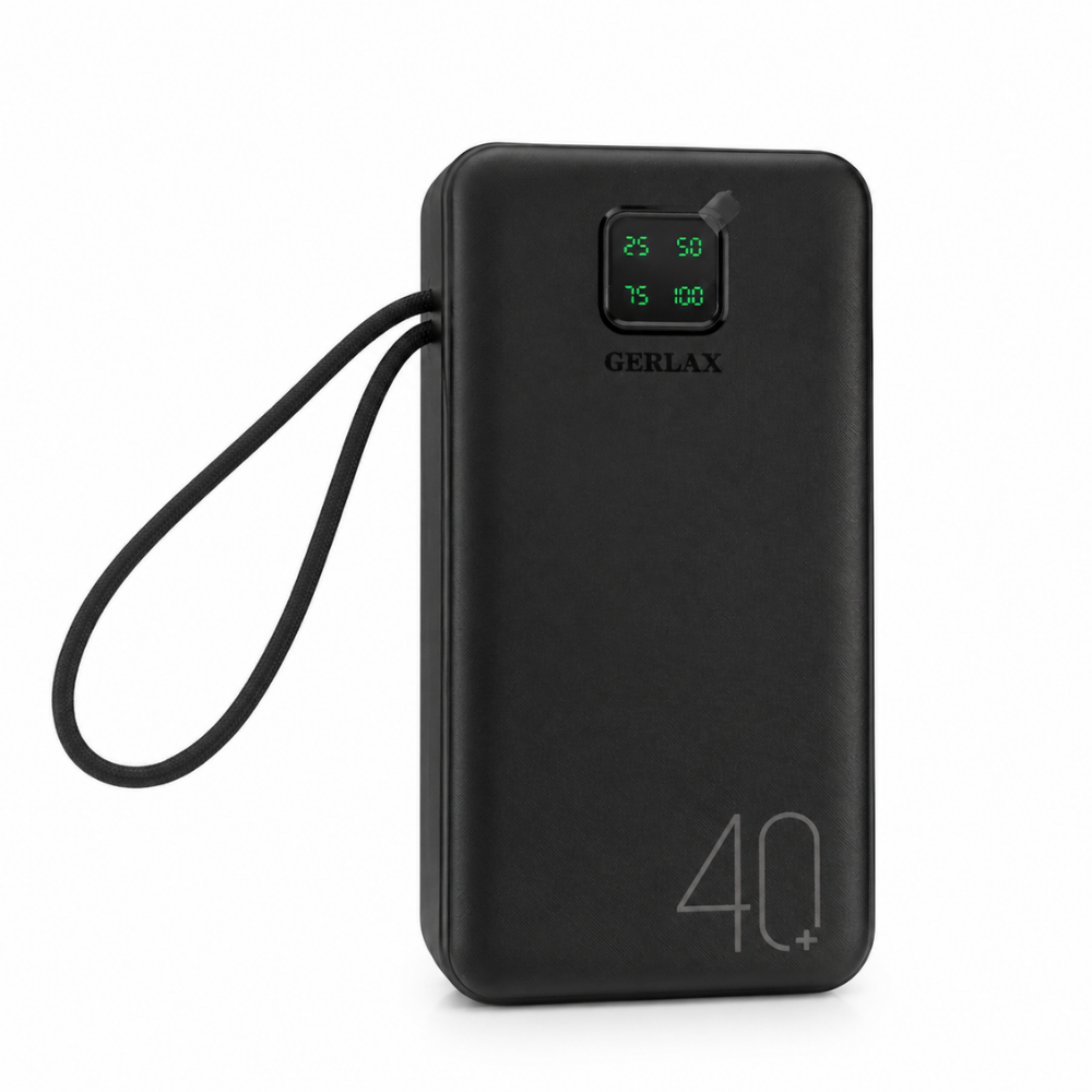 GERLAX GP-423 40000mAh 4 USB Power Bank with Built-in 3-in-1 Charging Cables & Digital Display – Black