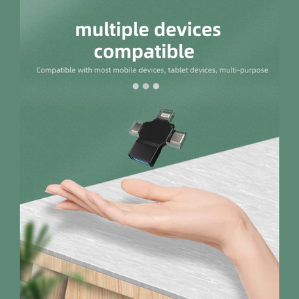 3-in-1 USB OTG Adapter USB-A 3.0 Female to USB-C Micro USB and Lightning Male Connectors Black
