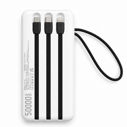 GERLAX GP-523 50000mAh Power Bank with Built-In Cables and 4 USB Outputs, White