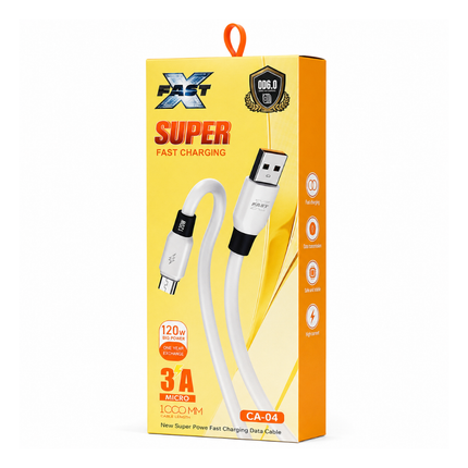 120W USB-A to Micro USB Fast Charging Data Cable 1M 3A White