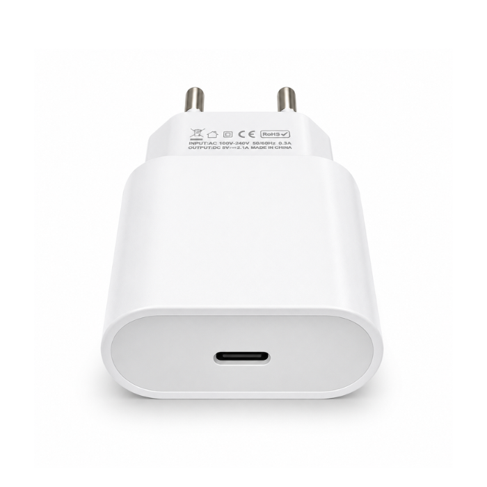 GERLAX USB-C Wall Charger 2.1A with EU plug. Compact white charging adapter for compatible USB-C devices - White