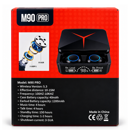 M90 Pro Bluetooth 5.3 Wireless Earbuds with Power Bank Function, Touch Control and Type-C Charging Case