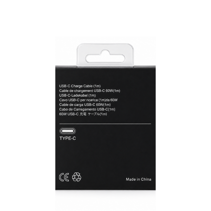 60W, USB-C to USB-C Fast Charging Cable 1m Black, Type-C Charging and Data Cable, Compatible with USB-C Smartphones, Tablets, Power Banks and Chargers