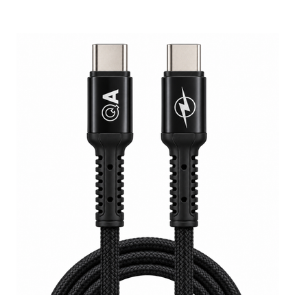 65W USB-C to USB-C Fast Charging Braided Data Cable - 1m Black