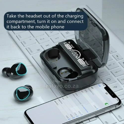 M10 Wireless Earbuds (Bluetooth 5.3) with Powerbank Function Deep bass and crystal-clear audio with a built-in powerbank