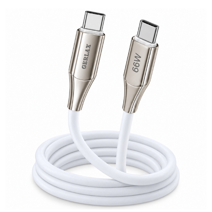 Gerlax L53PT 66W USB-C to USB-C Soft Silicone Cable with Zinc Alloy Connectors 1m White