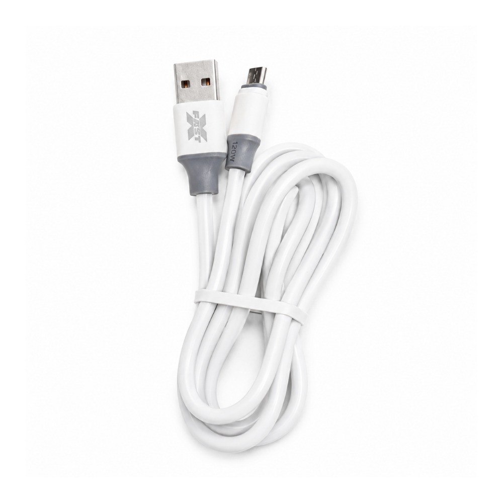 120W USB-A to Micro USB fast charging cable with 3A output and 1m length. Ideal for compatible Android phones, tablets and Micro USB devices - White