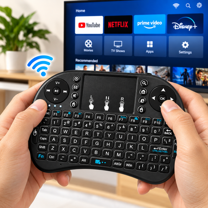 Mini Wireless Keyboard with Touchpad and 2.4GHz USB Receiver for Smart TVs, Android TV Boxes, PC and Laptop – Black