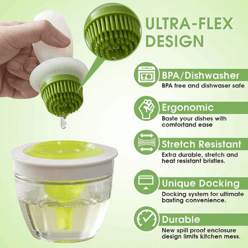 Chef’s Basting Set Dip + Go | Heat Resistant Silicone Oil Brush & Glass Jar