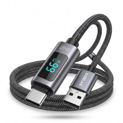 Gerlax GD-59T 66W USB-A to USB-C Nylon Braided Fast Charging Cable 1m with Power Display