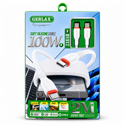 Gerlax D13T2 100W USB-C to USB-C Soft Silicone Fast Charging Cable - 2m
