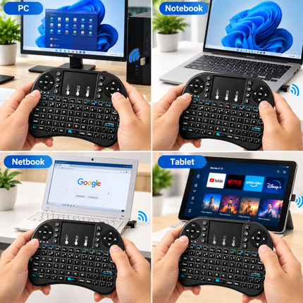 Mini Wireless Keyboard with Touchpad and 2.4GHz USB Receiver for Smart TVs, Android TV Boxes, PC and Laptop – Black