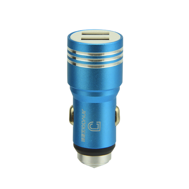 Dual USB Car Charger with Emergency Window Breaker Compatible for iPhone, Samsung & Android – Assorted Colours