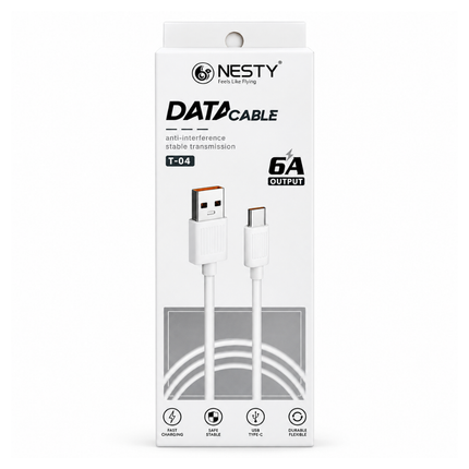Nesty T-04 USB-A to USB-C 6A Fast Charging Data Cable White