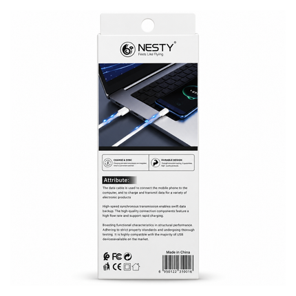 Nesty T-04 USB-A to USB-C 6A Fast Charging Data Cable White