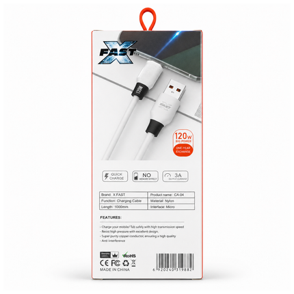 120W USB-A to Micro USB Fast Charging Data Cable 1M 3A White