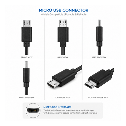 Micro USB Car Charger Compatible with Mobile Devices Extendable Cable 12-24V Black