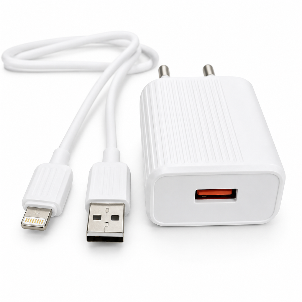 3.1A Lightning Fast Charger Kit with USB wall charger and Lightning cable. Compatible with Lightning devices - White