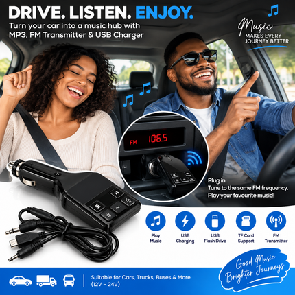 Car MP3 FM Transmitter 8-in-1 12-24V Bluetooth Music Player with AUX Micro USB Nokia Charger