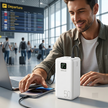 GERLAX GP-523 50000mAh Power Bank with Built-In Cables and 4 USB Outputs, White
