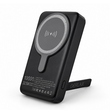 GERLAX P113P 10000mAh Magnetic Wireless Power Bank – 22.5W, 15W Wireless Charging, Digital Display & Stand