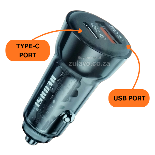 REGRSI CAR-E33 48W USB + Type-C Super Fast Car Charger Adapter Truly fast, efficient, and intelligent in-car charging.