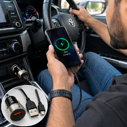 GERLAX C10V 30W QC 3.0 USB Car Charger with USB-A to Micro USB Cable and USB Adapter