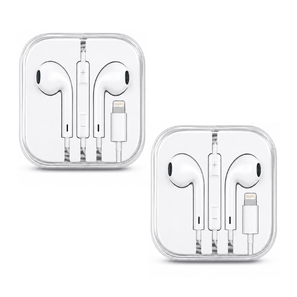 iPhone Compatible Wired Earphones with Built-in Microphone & Volume Control White (Pack of 2)