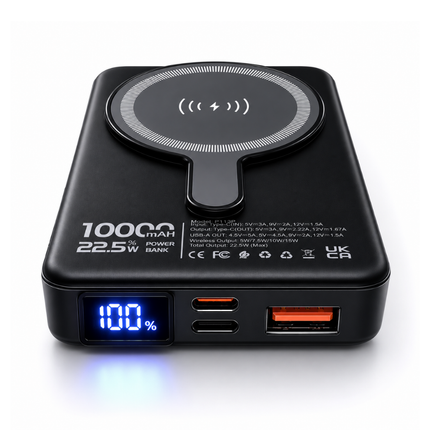 GERLAX P113P 10000mAh Magnetic Wireless Power Bank – 22.5W, 15W Wireless Charging, Digital Display & Stand